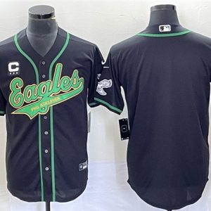 Men Philadelphia Eagles Blank Black With C Patch Cool Base Stitched Baseball Jersey