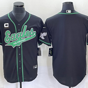 Men Philadelphia Eagles Blank Black With C Patch Cool Base Stitched Baseball Jersey