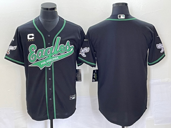 Men Philadelphia Eagles Blank Black With C Patch Cool Base Stitched Baseball Jersey