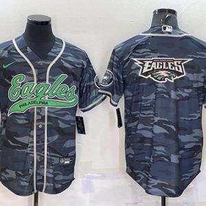 Men Philadelphia Eagles Blank Gray Camo Team Big Logo With Patch Cool Base Stitched Baseball Jersey