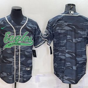 Men Philadelphia Eagles Blank Gray Camo With Patch Cool Base Stitched Baseball Jersey