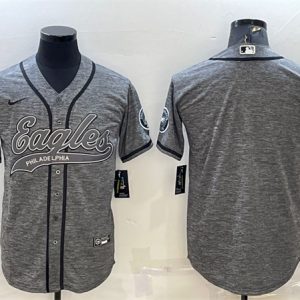 Men Philadelphia Eagles Blank Gray With Patch Cool Base Stitched Baseball Jersey