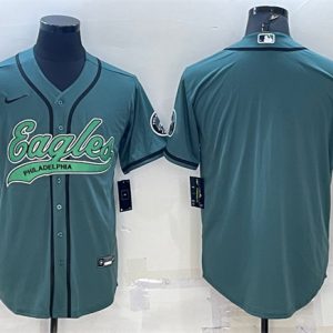 Men Philadelphia Eagles Blank Green With Patch Cool Base Stitched Baseball Jersey