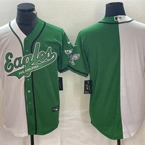 Men Philadelphia Eagles Blank Green/White Split Cool Base Stitched Baseball Jersey