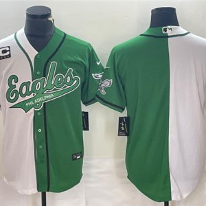 Men Philadelphia Eagles Blank Green/White Split With 3-star C Patch Cool Base Stitched Baseball Jersey