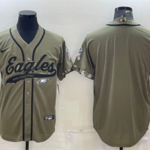 Men Philadelphia Eagles Blank Olive 2022 Salute To Service Cool Base Stitched Baseball Jersey