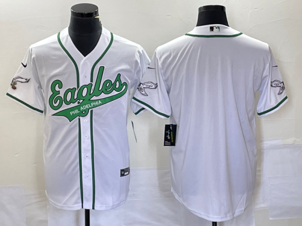 Men Philadelphia Eagles Blank White Cool Base Stitched Baseball Jersey