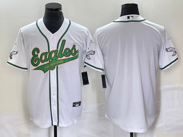 Men Philadelphia Eagles Blank White Gold Cool Base Stitched Baseball Jersey