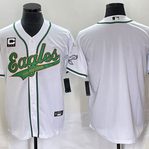 Men Philadelphia Eagles Blank White Gold With C Patch Cool Base Stitched Baseball Jersey