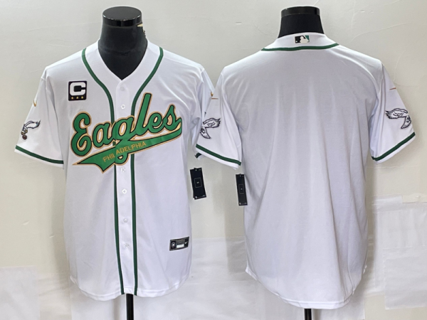 Men Philadelphia Eagles Blank White Gold With C Patch Cool Base Stitched Baseball Jersey