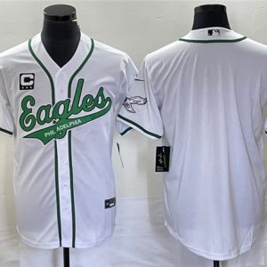 Men Philadelphia Eagles Blank White With C Patch Cool Base Stitched Baseball Jersey