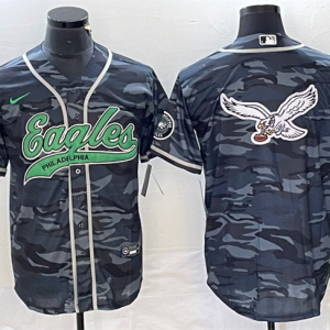 Men Philadelphia Eagles Gray Camo Team Big Logo Cool Base Stitched Baseball Jersey