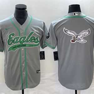 Men Philadelphia Eagles Gray Team Big Logo Cool Base Stitched Baseball Jersey