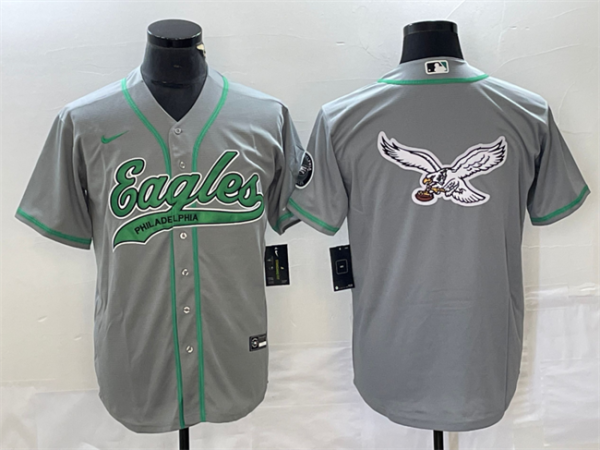 Men Philadelphia Eagles Gray Team Big Logo Cool Base Stitched Baseball Jersey