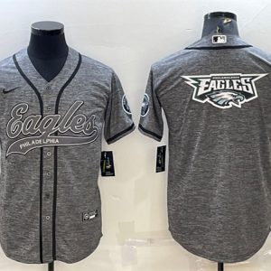 Men Philadelphia Eagles Gray Team Big Logo With Patch Cool Base Stitched Baseball Jersey