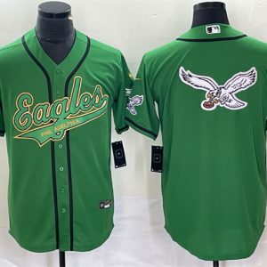 Men Philadelphia Eagles Green Gold Team Big Logo Cool Base Stitched Baseball Jersey