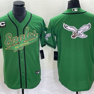 Men Philadelphia Eagles Green Gold Team Big Logo With C Patch Cool Base Stitched Baseball Jersey