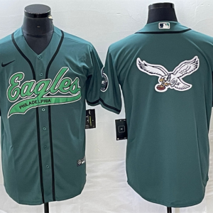 Men Philadelphia Eagles Green Team Big Logo Cool Base Stitched Baseball Jersey