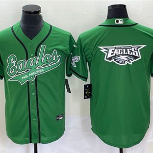 Men Philadelphia Eagles Green Team Big Logo Cool Base Stitched Baseball Jersey