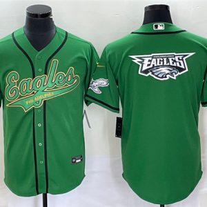 Men Philadelphia Eagles Green Team Big Logo Cool Base Stitched Baseball Jersey