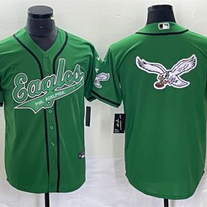 Men Philadelphia Eagles Green Team Big Logo Cool Base Stitched Baseball Jersey