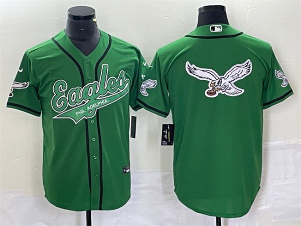 Men Philadelphia Eagles Green Team Big Logo Cool Base Stitched Baseball Jersey