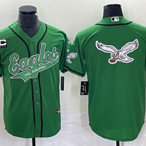 Men Philadelphia Eagles Green Team Big Logo With C Patch Cool Base Stitched Baseball Jersey