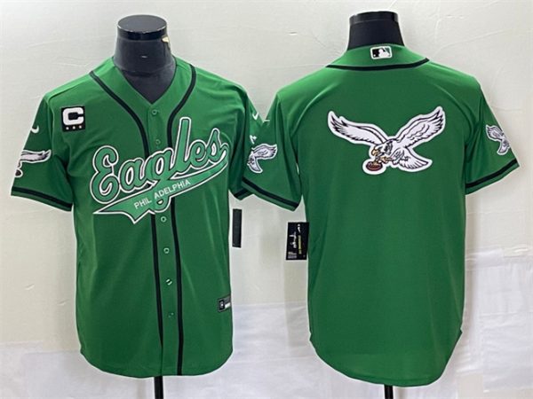 Men Philadelphia Eagles Green Team Big Logo With C Patch Cool Base Stitched Baseball Jersey