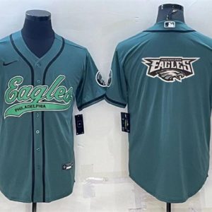 Men Philadelphia Eagles Green Team Big Logo With Patch Cool Base Stitched Baseball Jersey