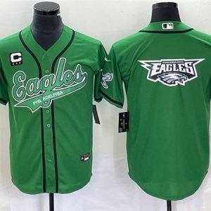 Men Philadelphia Eagles Green With C Patch Team Big Logo Cool Base Stitched Baseball Jersey