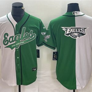 Men Philadelphia Eagles Green/White Split Team Big Logo Cool Base Stitched Baseball Jersey