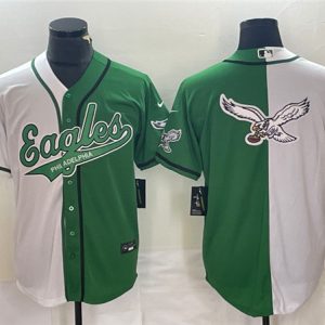 Men Philadelphia Eagles Green/White Split Team Big Logo Cool Base Stitched Baseball Jersey