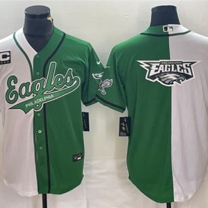 Men Philadelphia Eagles Green/White Split Team Big Logo With 3-star C Patch Cool Base Stitched Baseball Jersey