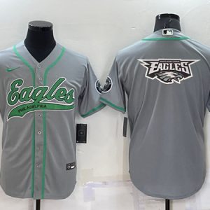 Men Philadelphia Eagles Grey Team Big Logo With Patch Cool Base Stitched Baseball Jersey