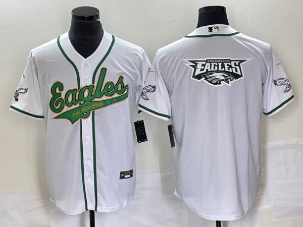 Men Philadelphia Eagles White Gold Team Big Logo Cool Base Stitched Baseball Jersey