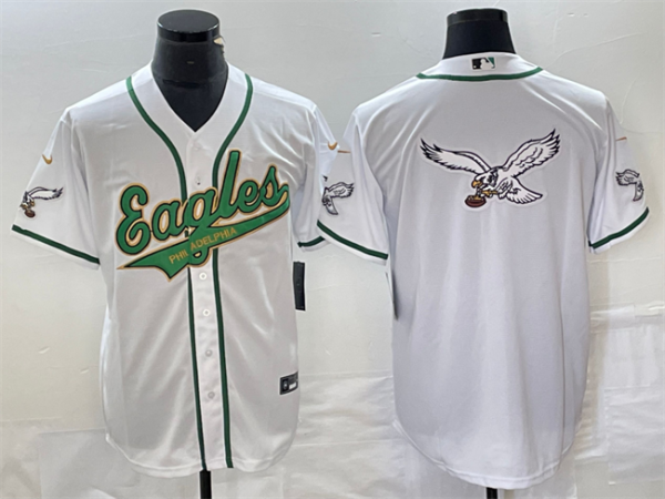 Men Philadelphia Eagles White Gold Team Big Logo Cool Base Stitched Baseball Jersey