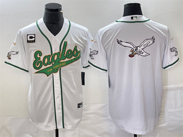 Men Philadelphia Eagles White Gold Team Big Logo With C Patch Cool Base Stitched Baseball Jersey