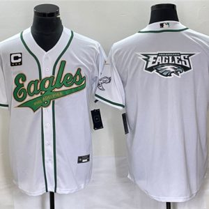 Men Philadelphia Eagles White Gold With C Patch Team Big Logo Cool Base Stitched Baseball Jersey