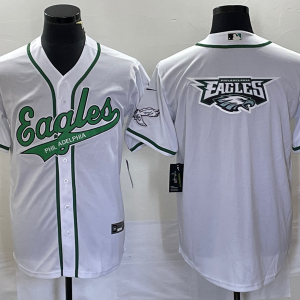 Men Philadelphia Eagles White Team Big Logo Cool Base Stitched Baseball Jersey