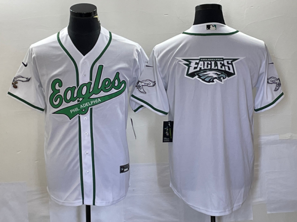 Men Philadelphia Eagles White Team Big Logo Cool Base Stitched Baseball Jersey