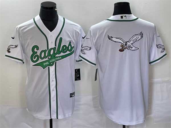 Men Philadelphia Eagles White Team Big Logo Cool Base Stitched Baseball Jersey