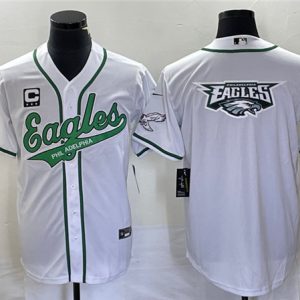 Men Philadelphia Eagles White Team Big Logo With C Patch Cool Base Stitched Baseball Jersey