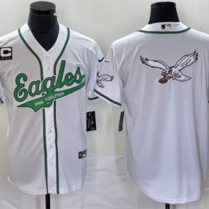 Men Philadelphia Eagles White Team Big Logo With C Patch Cool Base Stitched Baseball Jersey