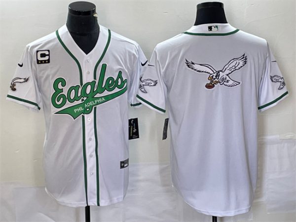 Men Philadelphia Eagles White Team Big Logo With C Patch Cool Base Stitched Baseball Jersey