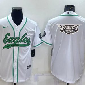 Men Philadelphia Eagles White Team Big Logo With Patch Cool Base Stitched Baseball Jersey