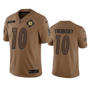 Men Pittsburgh Steelers #10 Mitch Trubisky 2023 Brown Salute To Service Limited Football Stitched Jersey