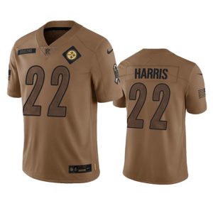 Men Pittsburgh Steelers #22 Najee Harris 2023 Brown Salute To Service Limited Football Stitched Jersey