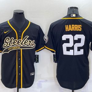 Men Pittsburgh Steelers #22 Najee Harris Black With Patch Cool Base Stitched Baseball Jersey