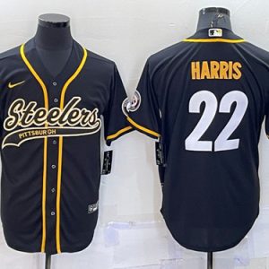 Men Pittsburgh Steelers #22 Najee Harris Black With Patch Cool Base Stitched Baseball Jersey