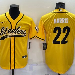 Men Pittsburgh Steelers #22 Najee Harris Gold With Patch Cool Base Stitched Baseball Jersey